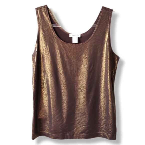 Women Chicos Metallic Copper Brown Tank Top M Cocktail Summer Fall Neutral NEW - Picture 1 of 9